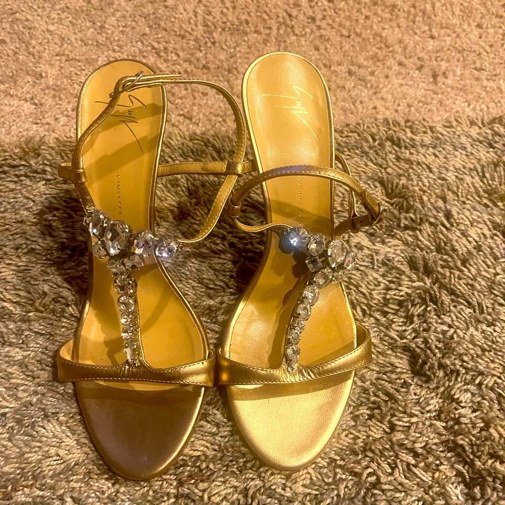 Giuseppe Zanotti Strappy Gold Jeweled Heel